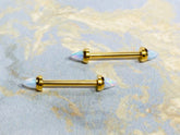 14G Surgical Steel Internally Threaded Gold White Opal Ends Nipple Barbell. Nipple Piercings. Nipple Rings. Nipple Jewelry.